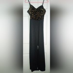 SHEIN Black Jumpsuit with Gold Sequin Bodice